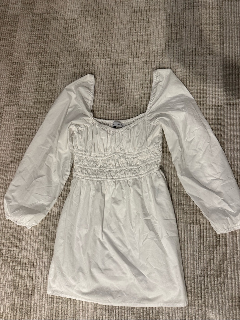 Faithfull the Brand White Puff-Sleeve Smocked Mini Dress